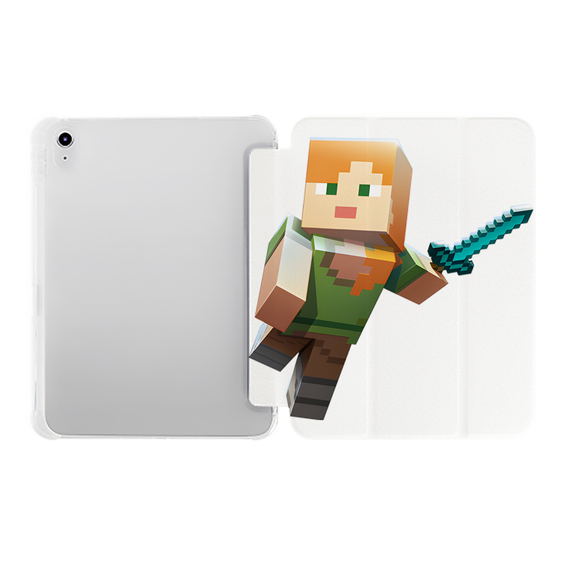 （画像用） マインクラフト ブロックの世界 Minecraft MC Block world IPad ケース ペン収納付き 三つ折りスタンド PUレザー×シリコン 対応機種9.5/10.5/10.9インチ